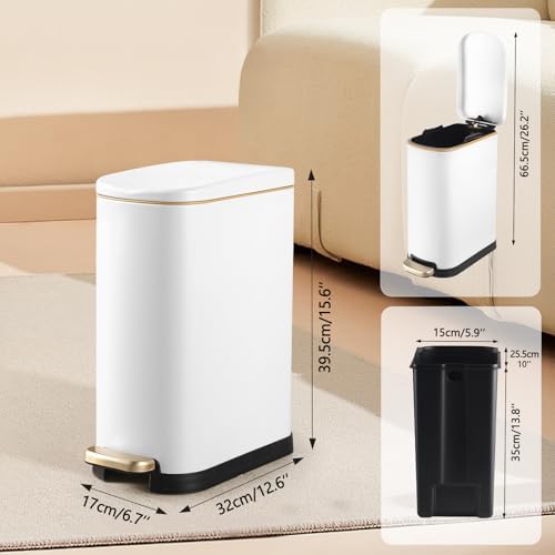 SYNCVIBE Bathroom Trash Can with Soft Close Lid 3.5 Gallon Matte White