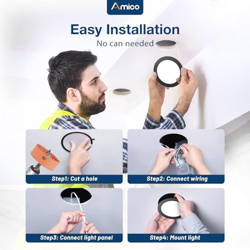 Amico 20 Pack 4 Inch LED Recessed Light with Junction Box, 5CCT, 800LM, 10W