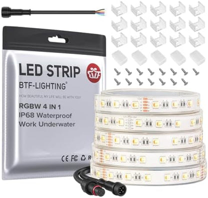BTF-LIGHTING RGBW LED Strip IP68 Waterproof Warm White DC24V 16.4FT 300LED