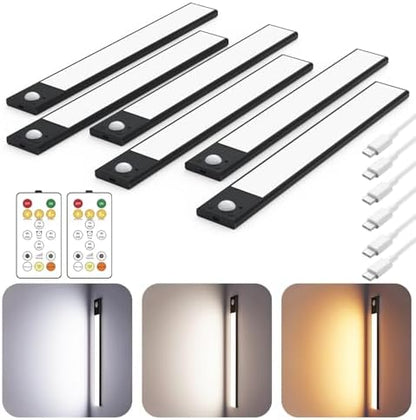 12" Under Cabinet Lighting Wireless, Remote, Motion Sensor, 6Pack, Black