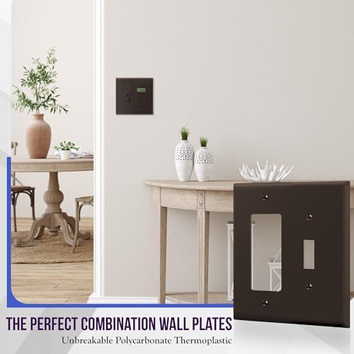 ENERLITES Combination Toggle Light Switch/Decorator Light Switch Plate, Double Switch Wall Plate, Mid-Size 2-Gang 4.88" x 4.92", Polycarbonate Thermoplastic, 881131M-BR, Brown