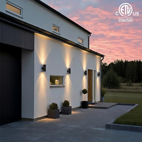 mirrea 14" Modern Outdoor Porch Light in 2 Lights, Matte Black, 4 Pack