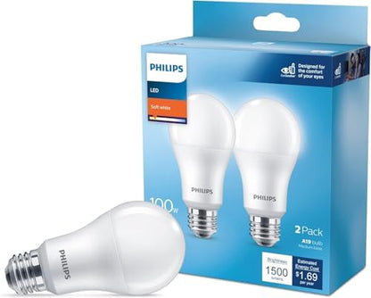 PHILIPS LED 60W A19 4-Pack Basic Soft White (2700K) 800 Lumen (10W = 60W) Frosted Flicker-Free Light Bulbs