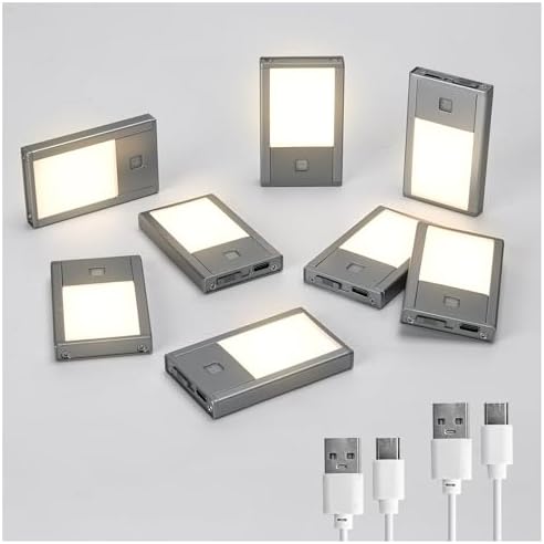 V4light Rechargeable Motion Sensor Night Light, 8-Pack Grey, 3000K