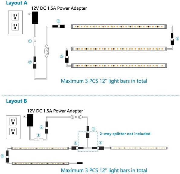 Litever Under Cabinet Lighting Plug in. 3 Light Bar Kit. Cool White 4000K.
