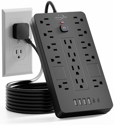 JouleLoom Surge Protector Power Strip-14 Outlets and 6 USB Ports, 15 Feet Flat Plug Extension Cord, 1850 Joules, Black, ETL Listed for Home, Office, Dorm Room