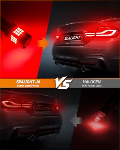 SEALIGHT LED Brake Light Bulbs, 3156 3157 LED Bulb Red, 600% Brighter 3056 3057 3457R 4057 4156 4157 Anti Hyper Flash Error Free Tail Stop Parking Lights, with Built-in Resistor, Brilliant Red, 2 Pcs