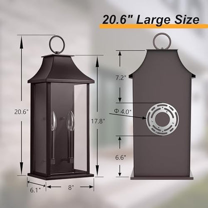 Dusk to Dawn Outdoor Wall Sconces 2-Light, 20.6", Bronze