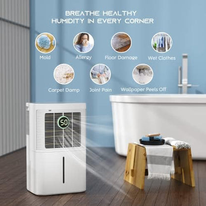 Hogarlabs 25 Pint Smart Dehumidifiers for Home and Basements, with 3 Working Modes, Overflow Protection, and Auto Shut off Restart. Ultra Silent Dehumidifier with Drain Hose.