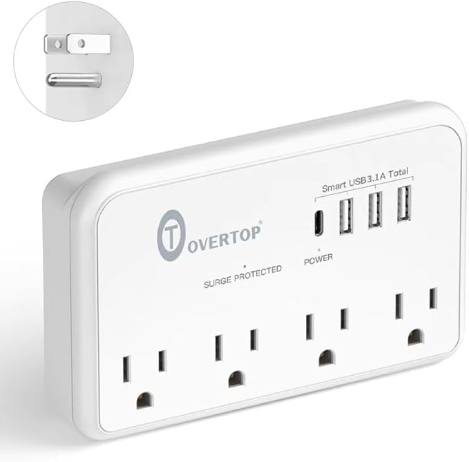 Overtop Wall Outlet Extender,Multi Plug Surge Protector,1800J