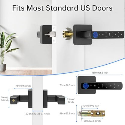 Fingerprint Door Lock-Smart Door knob, Biometric Door Locks,with App/Code/Backup Key/Fingerprint/IC Card, Smart Door Knob Keyless Entry Door Lock with Handle for Home Hotel Office Apartment Bedroom