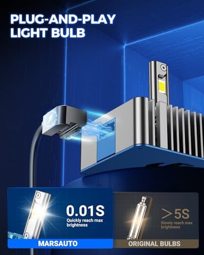 Marsauto D5S D5R HID Bulbs, 6000K White 10X Brightness 70,000LM for HID Xenon Bulb, Plug and Play, Pack of 2