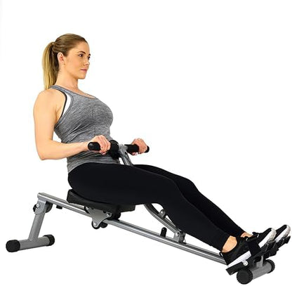 Sunny Health & Fitness Compact Hydraulic Rower with 12-Level Resistance | Full-Body Cardio, Joint-Friendly, Lightweight & Portable, Quiet & Smooth Row, Easy-Assembly, Free SunnyFit App