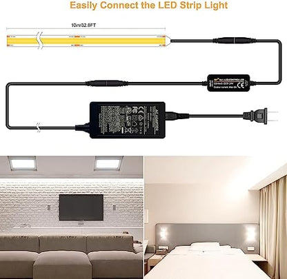 Pandery COB LED Strip 32.8ft,Dimmable Strip Lights, 6000K Daylight Super Bright LED Strip Lights, DC24V CRI90+,LED Tape Light with UL-Listed Power Supply, Indoor for Closet,Bedroom,Kitchen