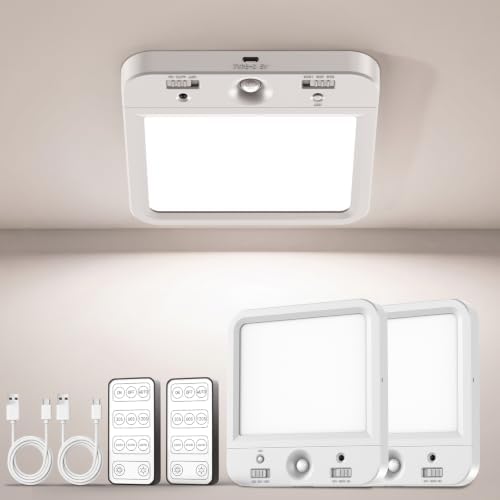 TANBABY Rechargeable Motion Sensor Ceiling Light, Wireless Remote, 2-Pack