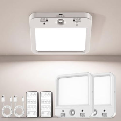TANBABY Rechargeable Motion Sensor Ceiling Light, Wireless Remote, 2-Pack