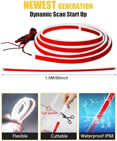YM E-Bright LED Hood Light Strip, White Dynamic Scan DRL 12V 59inch 1Set