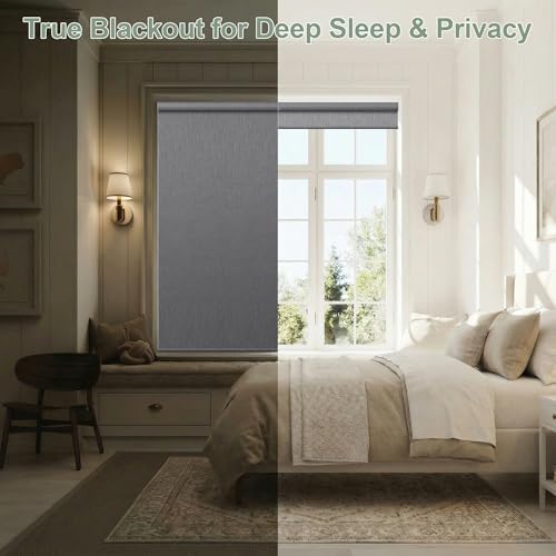 ZSHINE Motorized Blackout Roller Shades Remote Control Rechargeable(82164D)