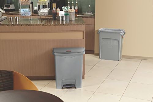 Rubbermaid Commercial Products Streamline Slim Step-On Plastic Trash/Garbage Can, 8-Gallon, Gray, Wastebasket for Home/Kitchen/Hospital/Healthcare Facility