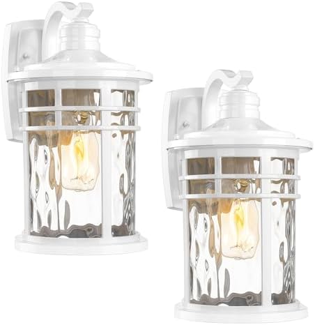Darkaway Outdoor Wall Light Fixture,2pcs 14.57inch Large Outside Porch Lights Wall Mounted Water Ripple Glass Exterior Waterproof Lantern Modern Wall Sconce Lighting for House Front Door
