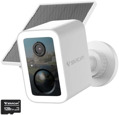 VSTARCAM 2K Solar Security Camera Outdoor Wireless, 128GB SD Card Included, Free Cloud Storage, 5200mAh Battery & Solar Panel, Magnetic Quick Mount No Drill Installation, PIR Human Detection