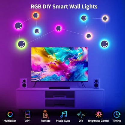 KANTUTOE Smart LED Wall Lights, 9-Piece RGB LED Light with App & Remote Control, TV Backlights, Music Sync, Color-Changing, Ambient Lighting for Gaming, Bedroom, Living Room and Home Decor