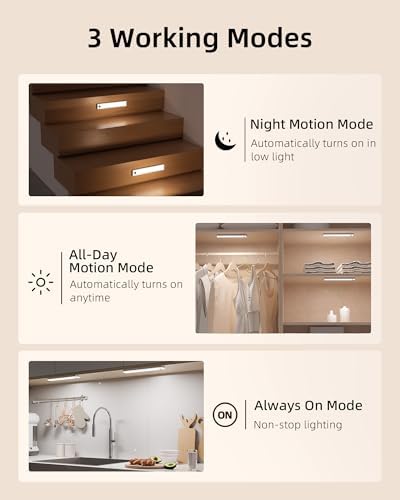 EZVALO 6-Pack Under Cabinet Lighting with 2 Charging Stations, 9 Inch Rechargeable Wireless Motion Sensor Lights, 2000mAh, 3 Color Temps, Dimmable, Magnetic, Remote Control for Kitchen, Closet