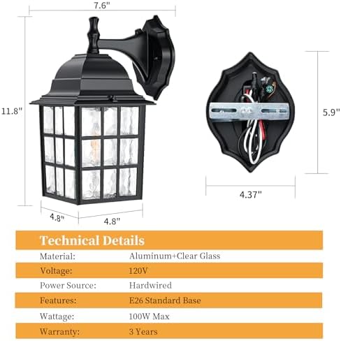 12'' Dusk to Dawn Outdoor Lights for House 2 Pack, Aluminum Porch Light