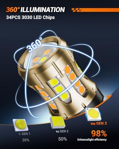 SEALIGHT 7443 Switchback LED Bulb Dual Color 7440 7444NA T20 7444 7441 W21W 992 LED Amber for Front Turn Signal Lights, White for DRL/Parking Lights with Extra Resistor (Pack of 2)