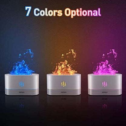 Essential Oil Diffuser, Flame Oil Diffuser - Aromatherapy Aroma Humidifier, Upgrade 7 Colors Noiseless - Perfect for Bedroom Home Office (180ml Classic Flame, White)