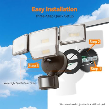 85W 10000LM Motion Sensor Outdoor Lights, 4-Head Super Bright LED Security Light, 5000K Daylight, IP65 Waterproof Hardwired Motion Detector Flood Lights Outdoor for Garage, Yard (Brown)