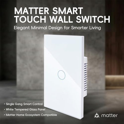 iPazzPort Matter Smart Touch Light Switch, 1-Gang Single Pole