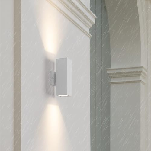 mirrea 12" Modern Outdoor Porch Light in 2 Lights, Matte White, 2 Pack