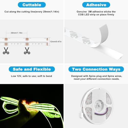 RGBW COB LED Strip Light 20ft RGB+2700K 12V Color Changing UL-Listed LED Light Strip Multicolored Flexible RGB Lights for Party Decoration Home DIY Lighting Projects(NO Adapter or Controller)