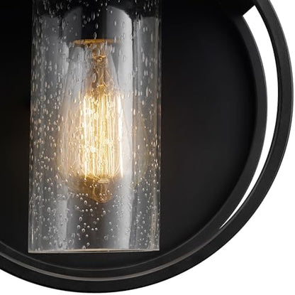 Globe Electric 44388 1-Light Indoor/Outdoor Wall Sconce, Matte Black Finish, Seeded Glass Shade, Weather-Resistant, E26 Base