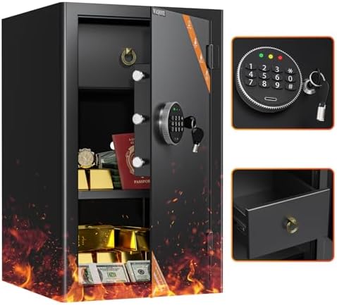 WASJOYE Large Home Cabinet Safe Box - 3.5 Cubic Feet Fireproof Security Safes with Digital Keypad Key Lock Type-C Port, Heavy Duty Safe Box for Home Office Hotel Document Jewelry Passport Storage