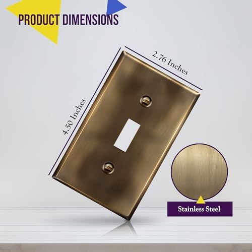 ENERLITES Toggle Light Switch Metal Wall Plate, 1-Gang, Antique Brass