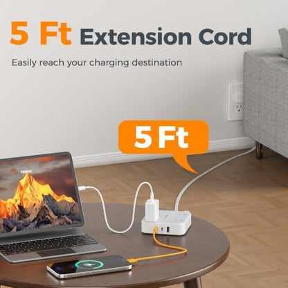TESSAN Surge Protector Flat Extension Cord 5Ft, Flat Plug Power Strip