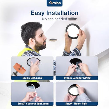 Amico 20 Pack 6 Inch LED Recessed Light with Junction Box, 5CCT, 1050LM