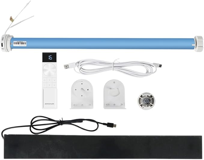 Smart WiFi Blind Motor, 38mm Rechargeable Roller Shade Motor with Built-in 2600mAh Battery, Works with Alexa & Google Home, APP Control, No Hub Required (Motor with Solar Panels and 16-Channel Remote)