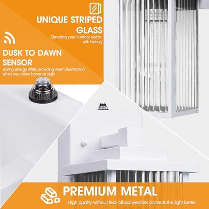2-Pack 13" White Dusk to Dawn Wall-Mounted Exterior Light Fixtures