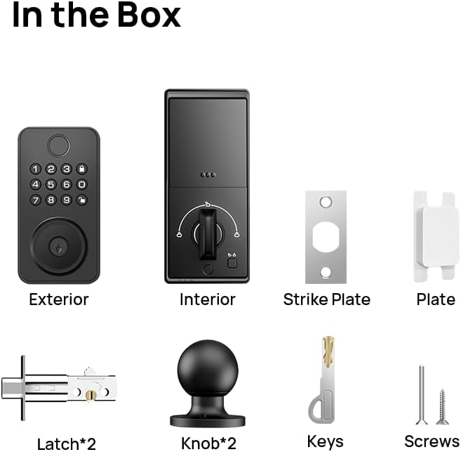 Fingerprint Door Lock with Handle, Smart Keyless Entry Door Lock with App, Stores 50 Fingerprints and 50 User Codes, IP65 Weatherproof Keypad Deadbolt for Front & Interior Doors, Auto-Lock, Black