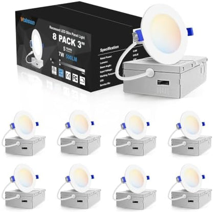 VOLISUN 8 Pack 7 inch Recessed Lighting, 5CCT, 2700K-5000K Selectable