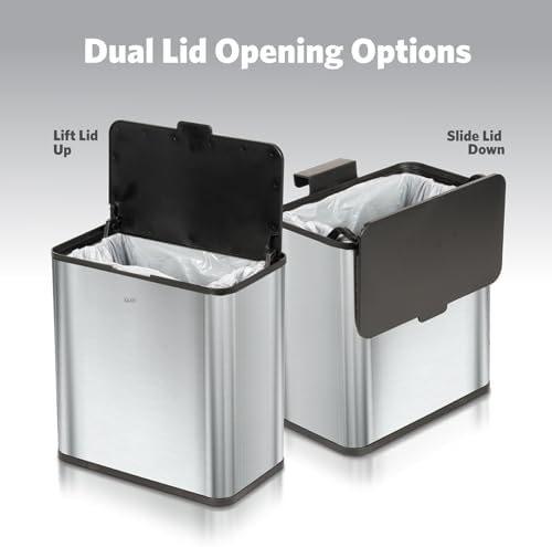 Glad Roomate Stainless Steel Under Counter Waste Bin with Clorox Odor Protection | Space Saving Dual Lid Small Trash Can for Kitchen Cabinet, Bathroom or Office, 1.5 Gallon (6L)