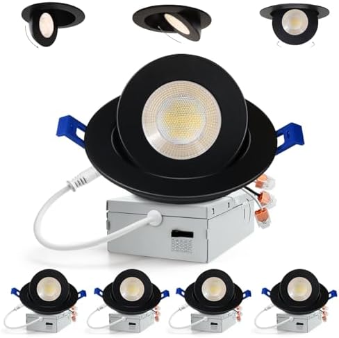 Adetu 4 inch Black Gimbal LED Recessed Light, 5CCT, 10W=95W,982LM, 4 Pack