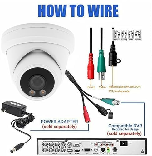 8MP 4K Turret Dome TVI CVI AHD CCTV Security Camera with Visible White LED Lights, 24/7 Full Color 65ft Night Vision, 2.8mm 100° Wide Angle, Outdoor, Metal Housing, ONLY Compatible with 8MP DVR