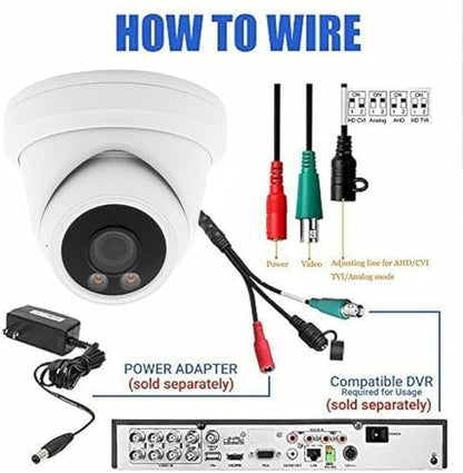 8MP 4K Turret Dome TVI CVI AHD CCTV Security Camera with Visible White LED Lights, 24/7 Full Color 65ft Night Vision, 2.8mm 100° Wide Angle, Outdoor, Metal Housing, ONLY Compatible with 8MP DVR