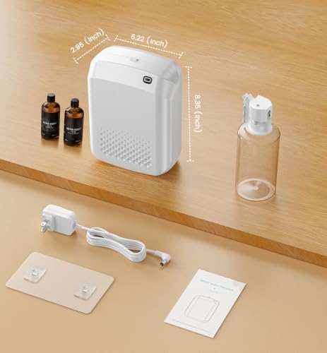 Waterless Essential Oil Diffuser with 2 x 100ML Oils, 3000 Sq.Ft Coverage for Large Home Hotel Office, 400ml Cold Air Scent Machine, Bluetooth App Control, Quiet Aroma Diffuser Wall Mount