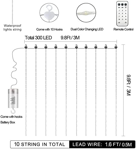 echosari 9.8Ft x 9.8Ft Curtain Lights Battery Operated 2 Color Changing