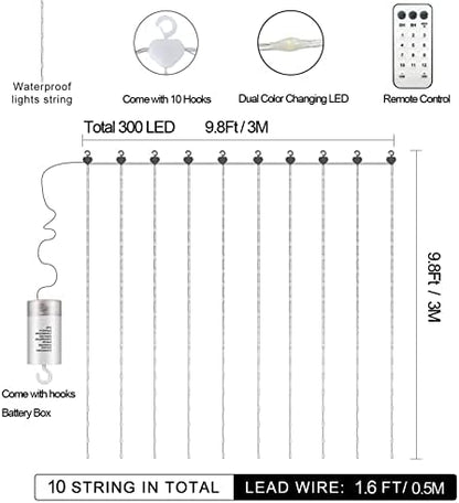 echosari 9.8Ft x 9.8Ft Curtain Lights Battery Operated 2 Color Changing